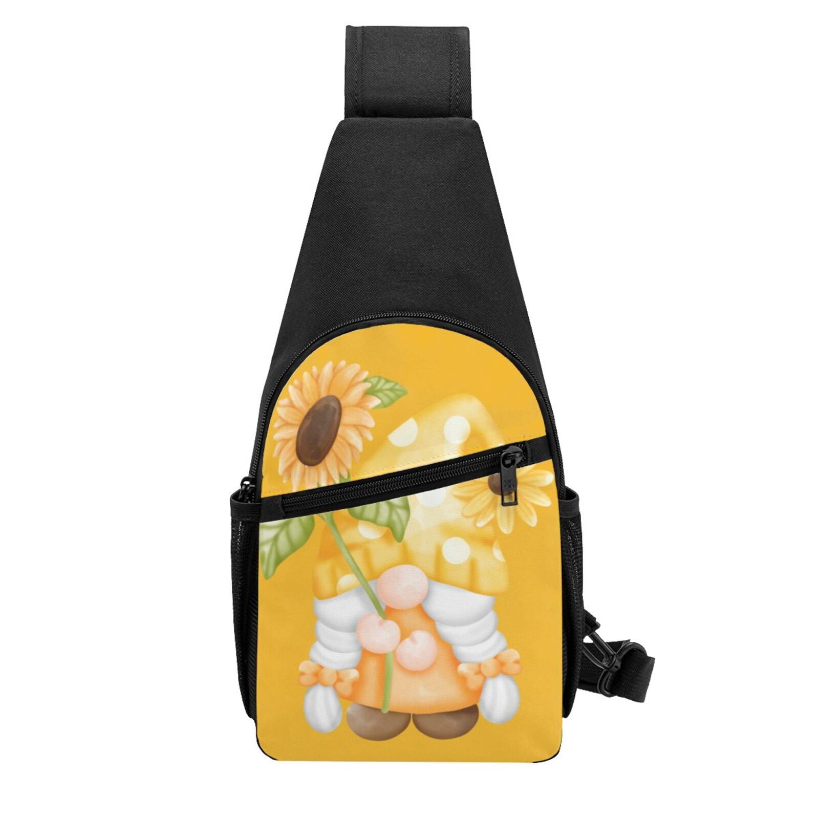 Xecao's Sunflower Gnomes 3 Print Sling Bag: A Versatile Chest, Shoulder, and Crossbody Backpack for Casual Days Out, Perfect for Both Men and Women