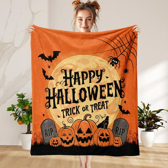 Fun Printed Halloween Throw Blanket, Soft Warm Cozy Flannel Blanket for Bedroom, Living Rooms, Couch,Sofa, Home Decor,30 x 40 in