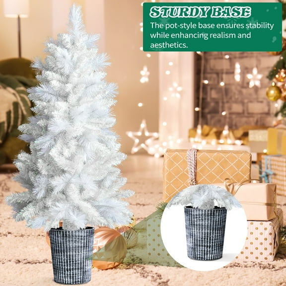 4 FT White Artificial Christmas Tree with Pot Stand, Potted Xmas Pine Tree with 200 Branch Tips for Holiday Party Office Home, White