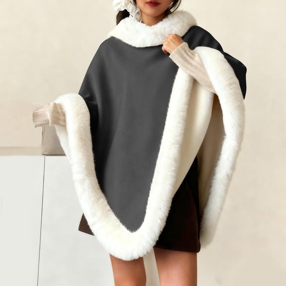 Premium Winter Women's Plush Shawl - Thick Faux Fur Collar, Cozy & Warm