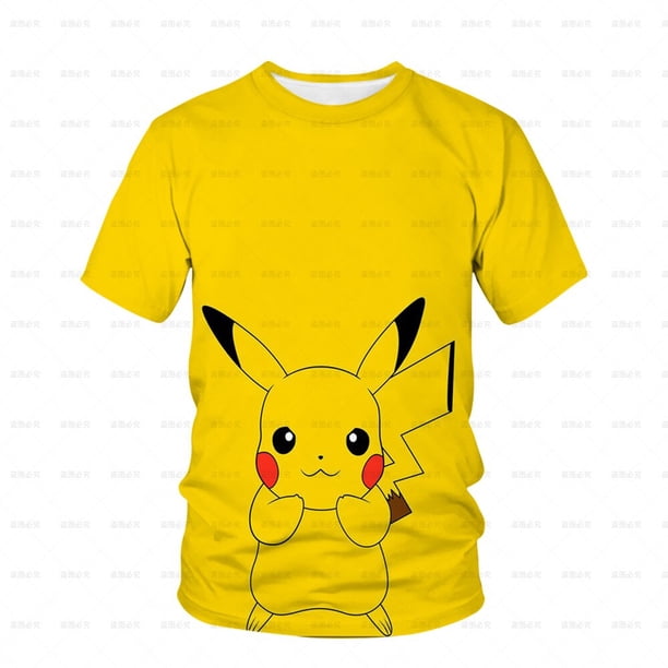 Novedad de verano, camiseta de cuello redondo 3d para niños y niñas, camiseta de manga corta de Anime japonés Pikachu Cool para niños 2023160 heqiyong CONDUJO