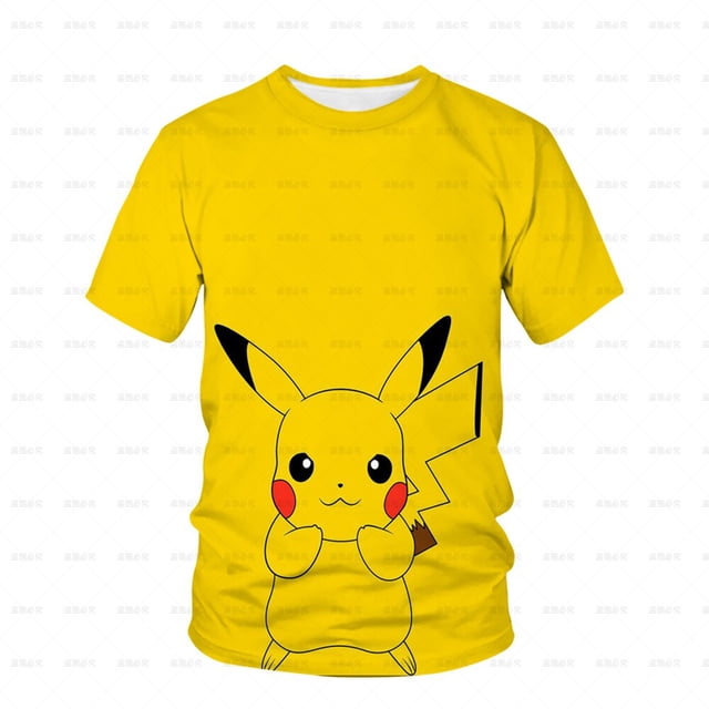 Novedad de verano, camiseta de cuello redondo 3d para niños y niñas, camiseta de manga corta de Anime japonés Pikachu Cool para niños 2023160 heqiyong CONDUJO