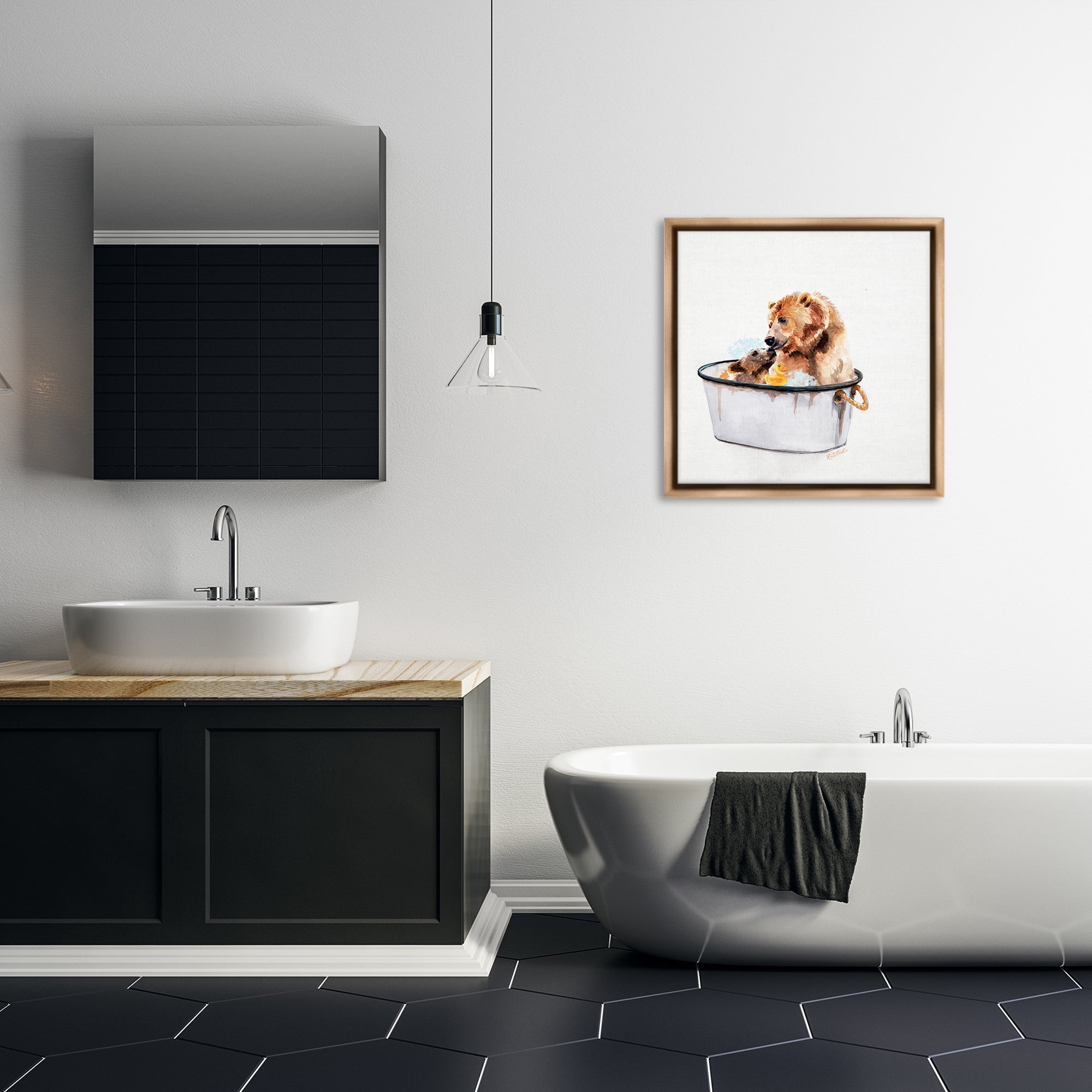 Stupell Industries Mother Bear & Cub Bathing Animals & Insects Painting Brown Floater Framed Canvas Art Print Wall Art, 25 x 25