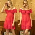 thumbnail image 1 of Fengqque Womens Ladies Sexy Lace Bowknot Slash-Neck Sleepwear Nightdress Pajamas, 1 of 9