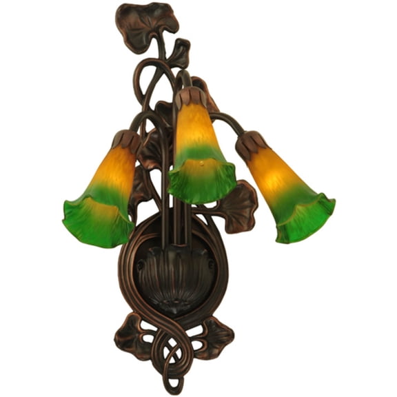 Meyda 10.5"W Amber/Green Pond Lily 3 LT Wall Sconce