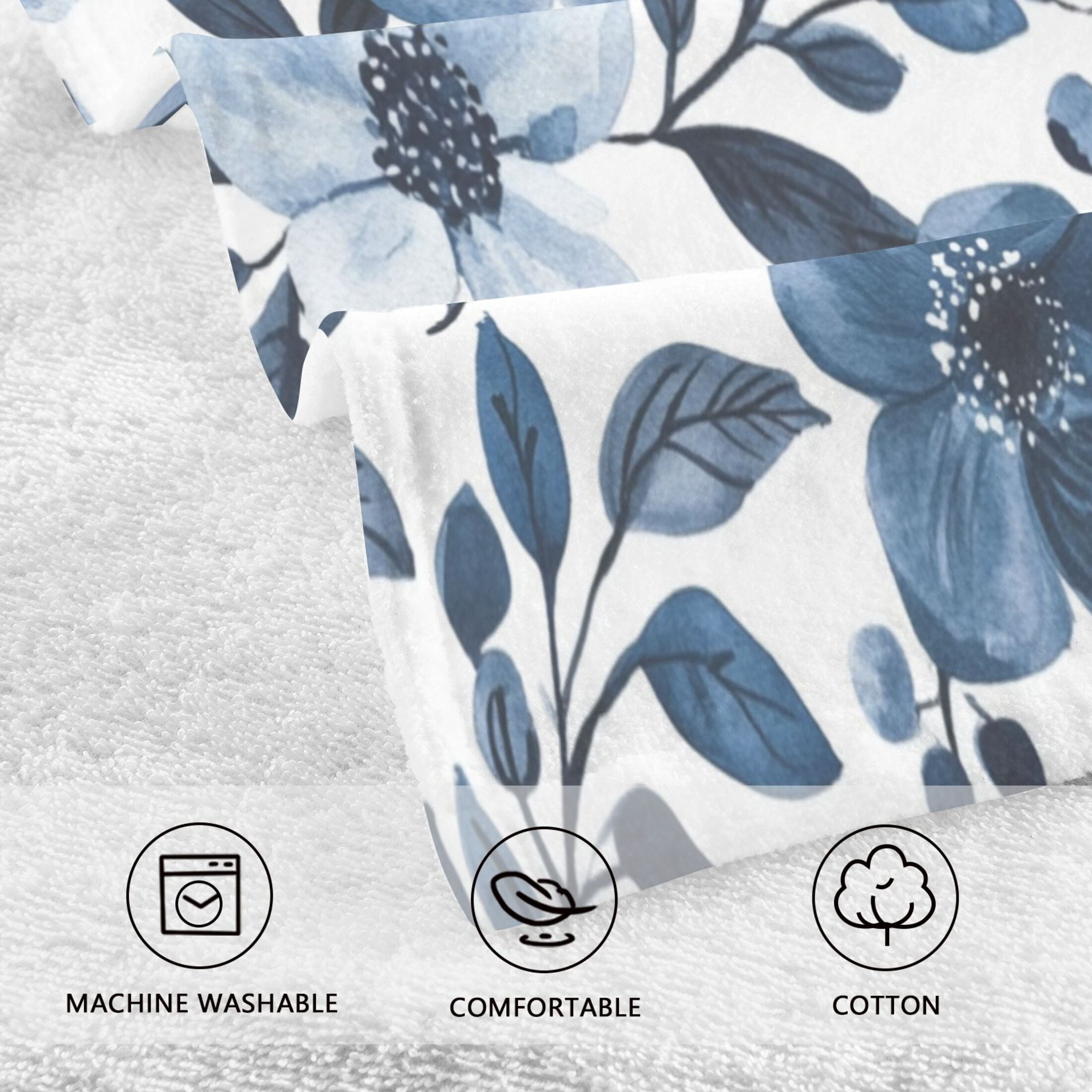 Cotton Towel Two-Piece 16x28 Inch One Sizex2 Face Towel Set Towel Set Cotton Hand Bath Towel Bathroom Beach Beautiful Navy Flowers