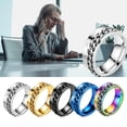 thumbnail image 3 of 5 Colors Rotatable Fidget Rings For Anxiety Steel Spinner Ring Anti Anxiety Ring Smooth Stress Relieveing Number Blue Black Gold Silver Color Chain Rings For Women Men B4V5, 3 of 8