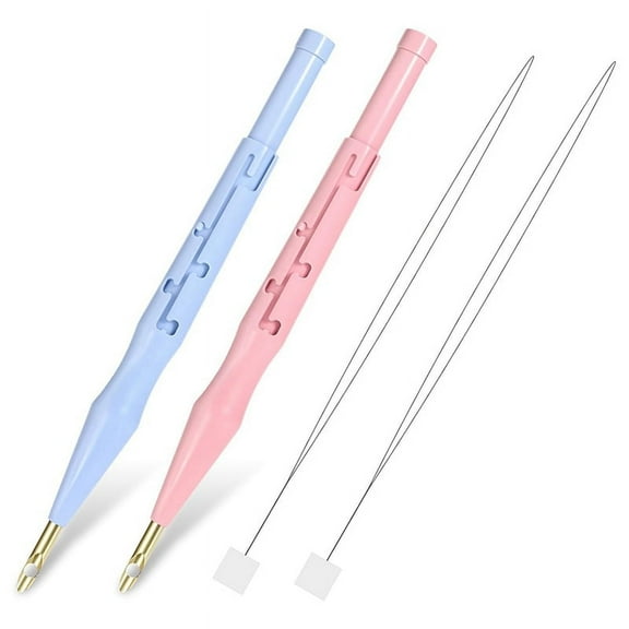 2 Pack Adjustable Embroidery Punch Needle Pen Tool, Punch Needles Adjustable Sewing Threader Needles Felting Threader,2 x Punch Needle Pen Tool,Blue&Pink