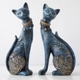 thumbnail image 3 of 2 Pares de Estatuas de Esculturas de Gatos para Parejas, Regalo para El Hogar, Oficina, Gabinete, Decoración Macarena Estatuilla de gato de resina, 3 of 7