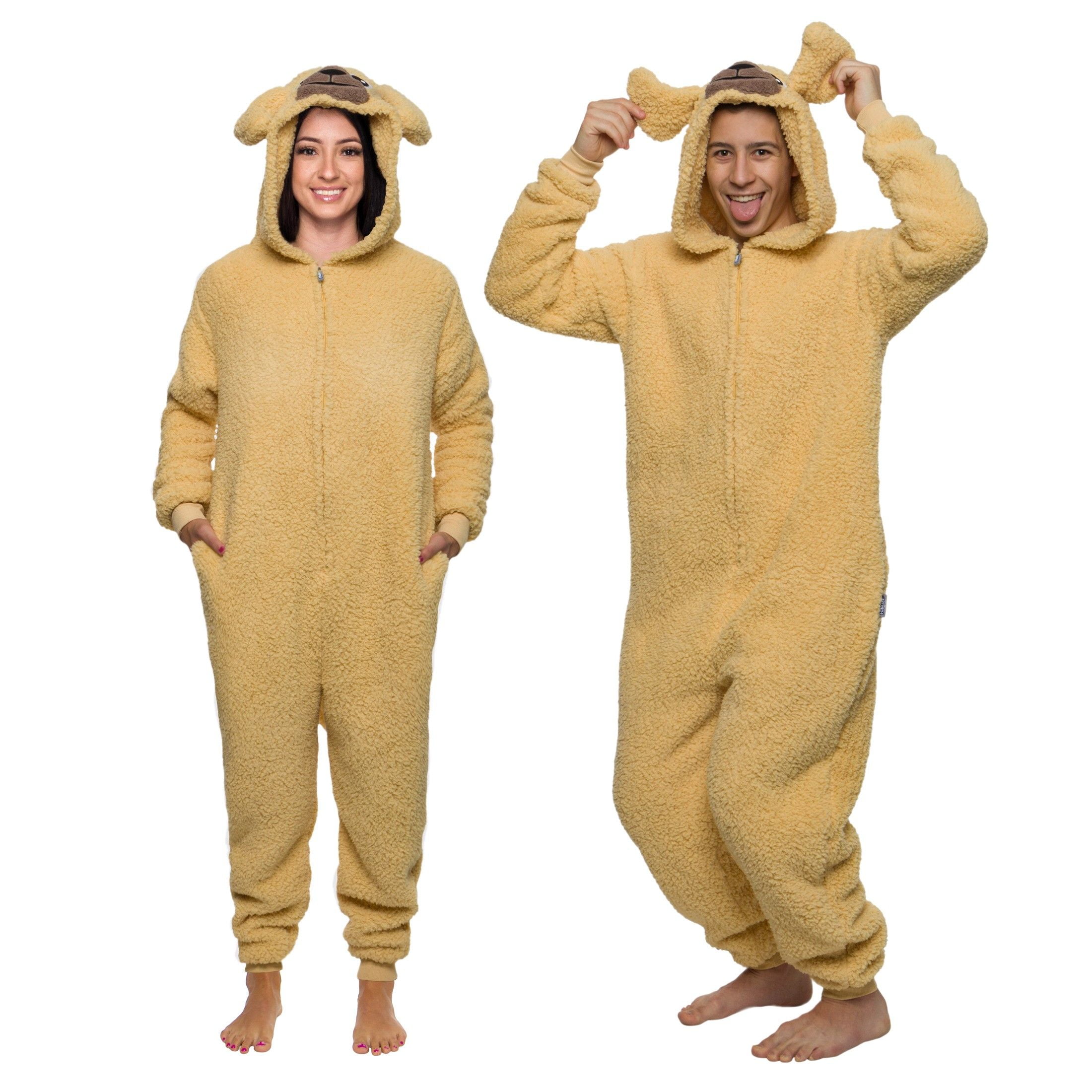 Funziez Sherpa Golden Retriever Dog Costume Pajamas One Piece Novelty Anime Fluffy Puppy Sleepwear Jumpsuit Beige X Small Walmart Com Walmart Com
