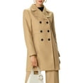 thumbnail image 6 of INSPIRE CHIC Women's Notched Lapel Long Sleeves Double Breasted Mid-Lentgh Overcoat XL Camel, 6 of 8