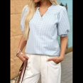 thumbnail image 4 of Blusa de Rayas con Mangas Abullonadas para Mujer, Cuello en V, Corte Holgado, Informal, para Verano, para el Trabajo, Camisa A Rayas Azul XL, 4 of 9