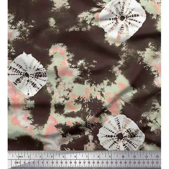 Soimoi Brown Poly Georgette Fabric Bandhani Tie-Dye Print Fabric by the Yard 42 Inch Wide