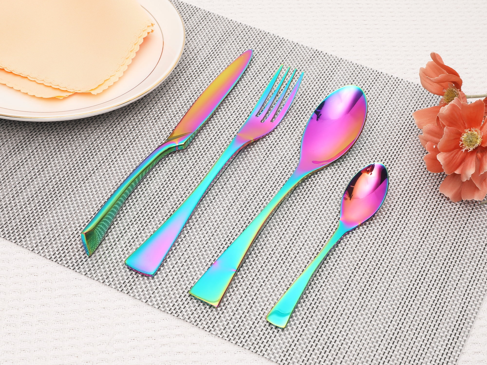 Unique Bargains Stainless Steel Silverware Set Colorful 4 Pcs
