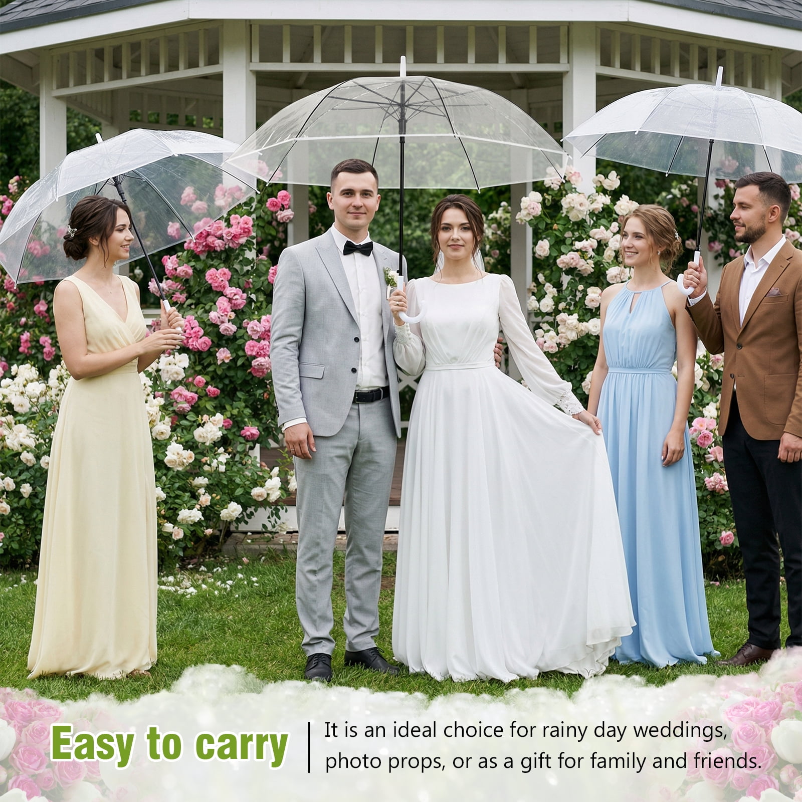 Qiyester 32 Pack Bubble Umbrellas with Dome Canopy Windproof Lightweight J Hook Handle Travel Umbrella for Wedding Outdoor Commute