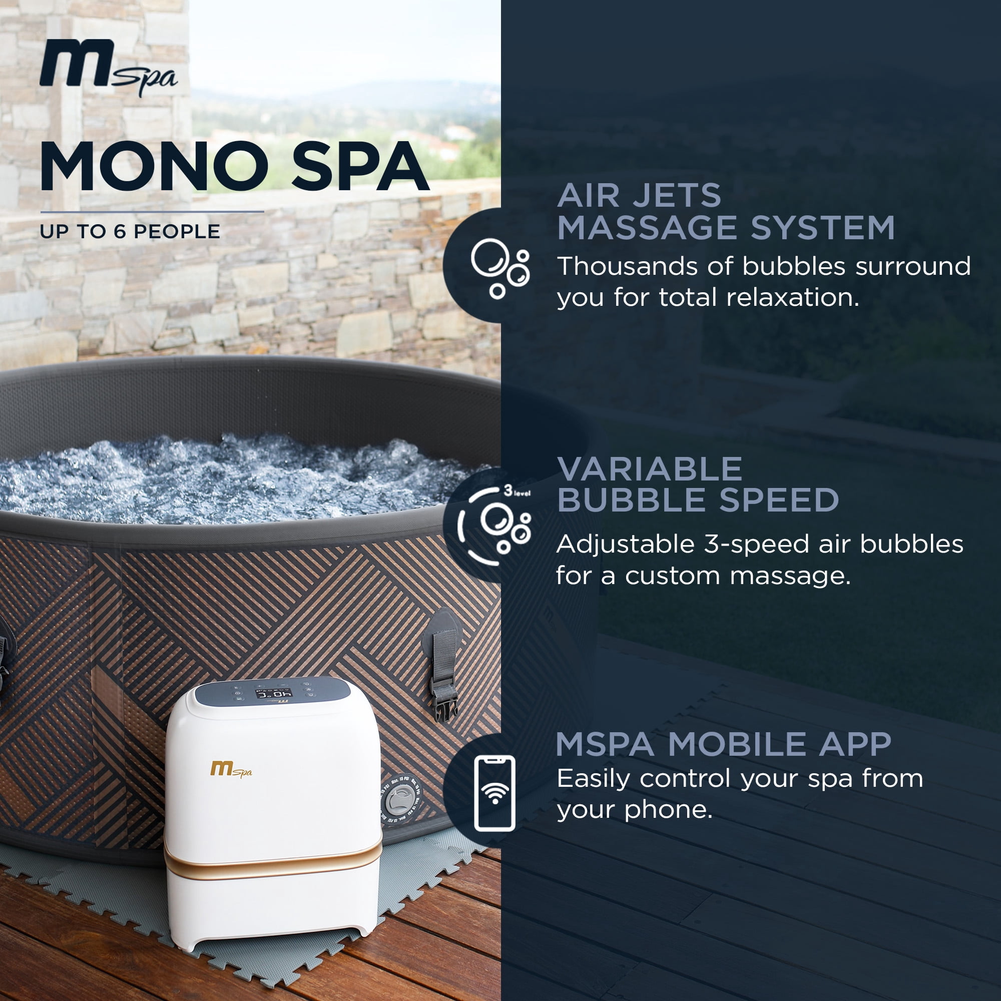 MSpa Round Inflatable Bubble Massage Spa, 4-6 Person Outdoor Hot Tub, Mono