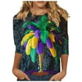 thumbnail image 2 of RKSTN Mardi Gras 3/4 Sleeve T Shirts for Women Top Oversized Crewneck Carnival Mask Print 3/4 Length Sleeve Shirt Womens Casual Round Neck Mask Tuesday Carnival Party Three Quarter Sleeve Tee Shirt, 2 of 5