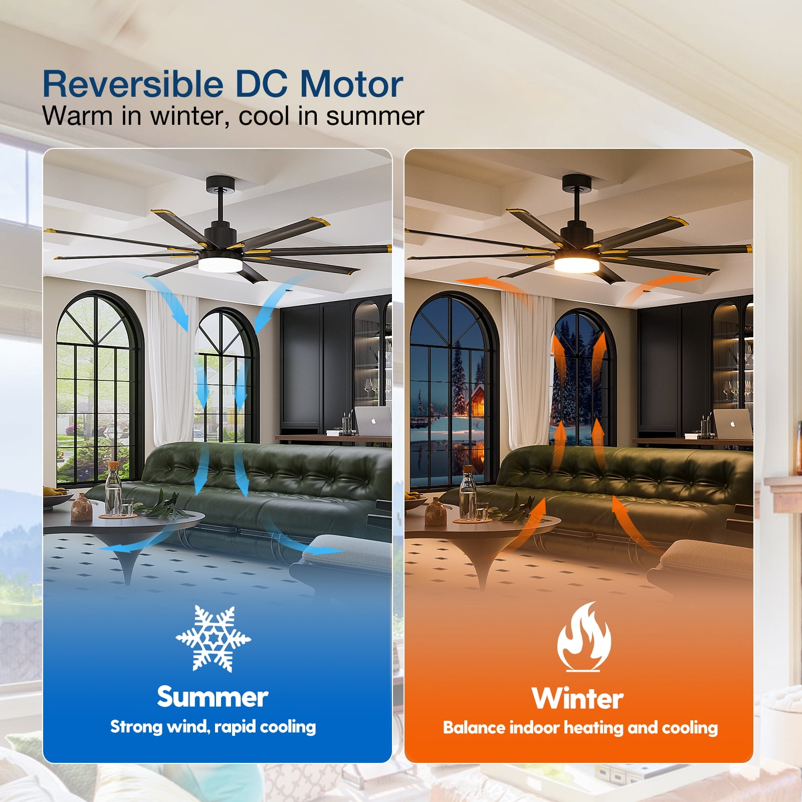 84 Inch 8 Aluminum Blades Ceiling Fans with Lights, Indoor/Outdoor Black Ceiling Fan with Remote Control, Reversible DC Motor, 3CCT, Dimmable, Damp Rated Ceiling Fan for Bedroom, Patio, Black