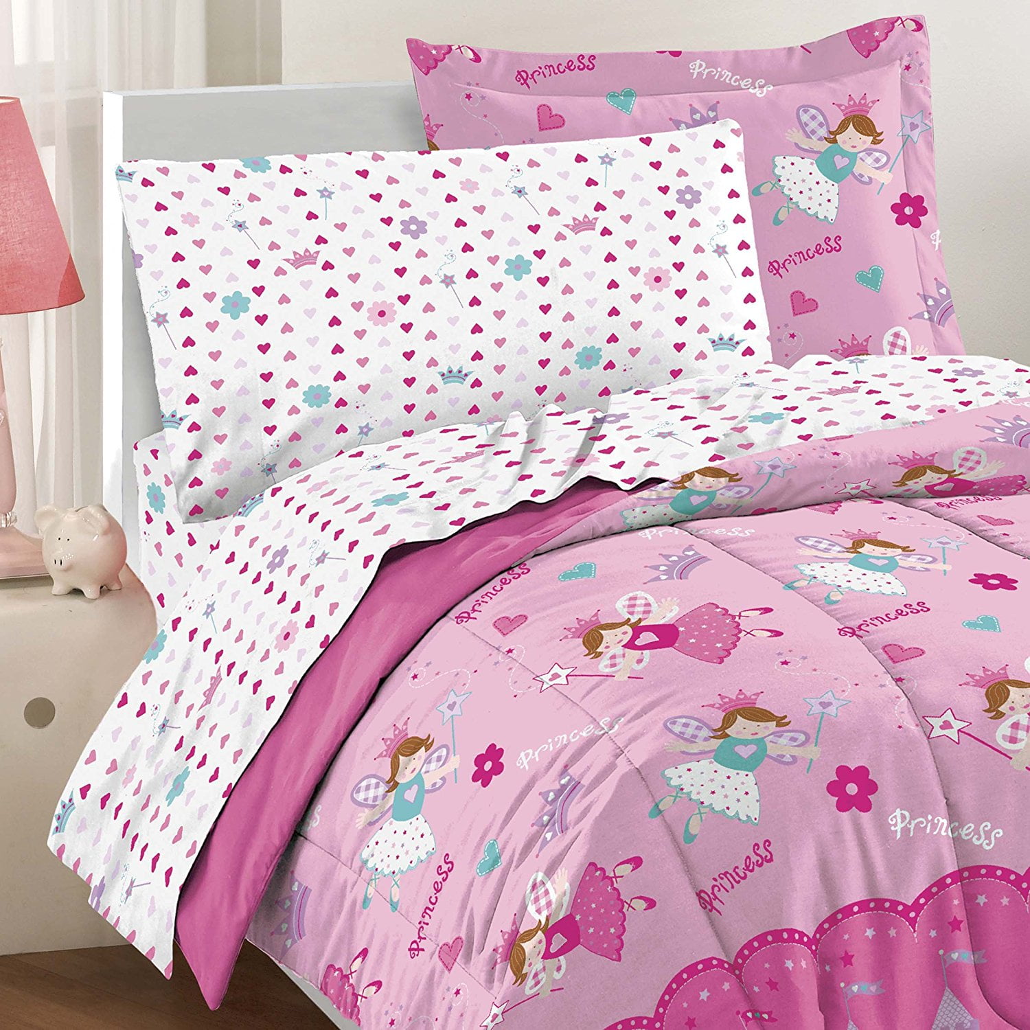 Magical Princess Hearts Pink Girls Bedding Comforter Sheet Set Twin 2-Day Ship 