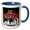Blue/White, variant on 3drose, Street Rod Popping Wheelies and Jumping Through Flames, 11oz Two-tone Yellow Mug