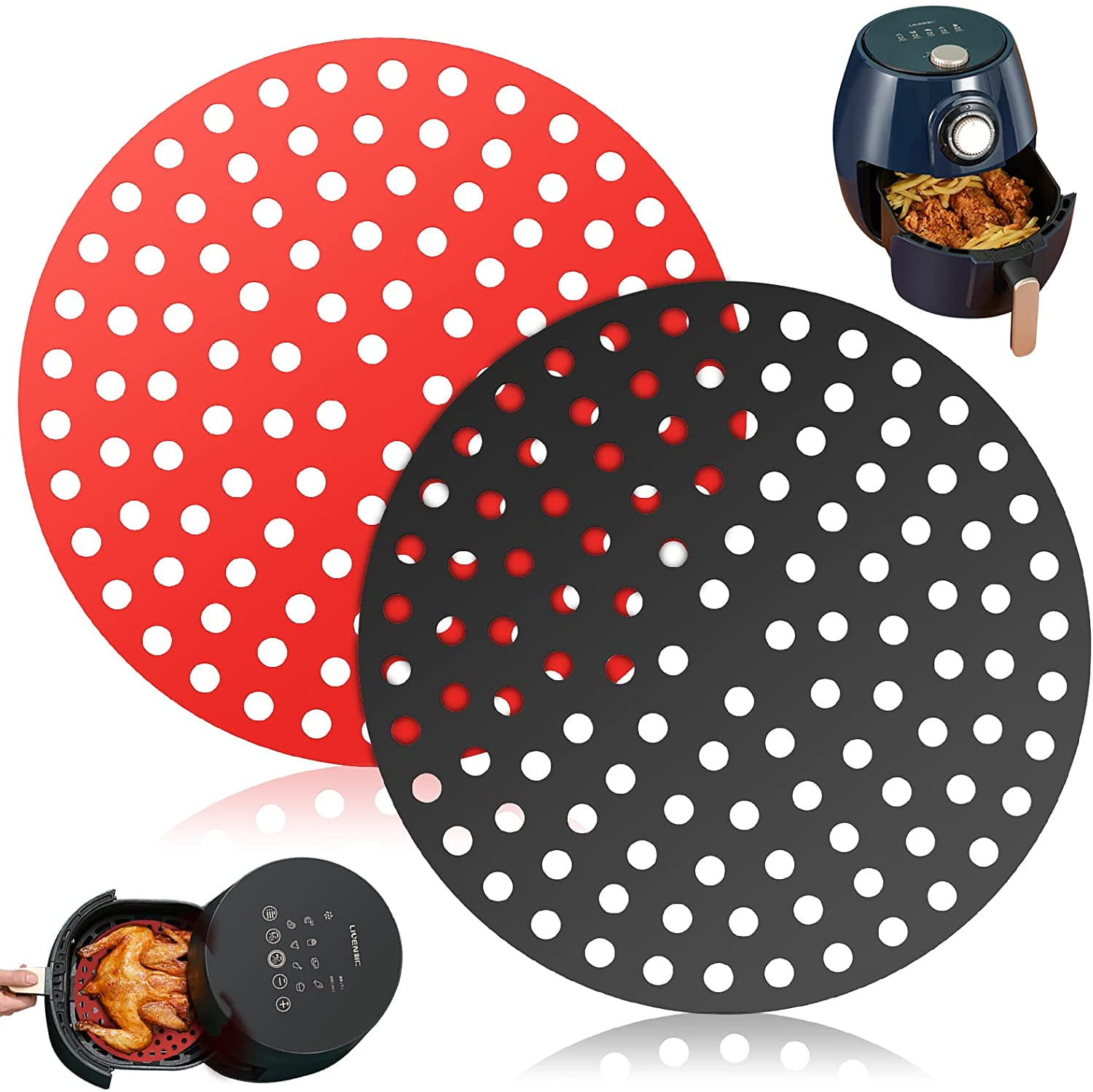 Nogis 2-Pack Reusable Air Fryer Liners, 8 Inch Round Air Fryer Basket Mats,  Non-Stick Silicone Air Fryer Accessories Compatible with NINJA, INSTANT  POT, GOURMIA, POWER XL, CHEFMAN, DASH and More 