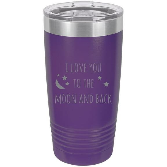 I Love You to The Moon and Back Stainless Steel Engraved Insulated Tumbler 20 Oz Travel Coffee Mug, Purple