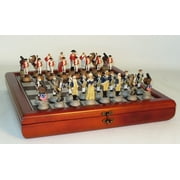 American Revolution War Resin Chess Set in Cherry Stained Chest