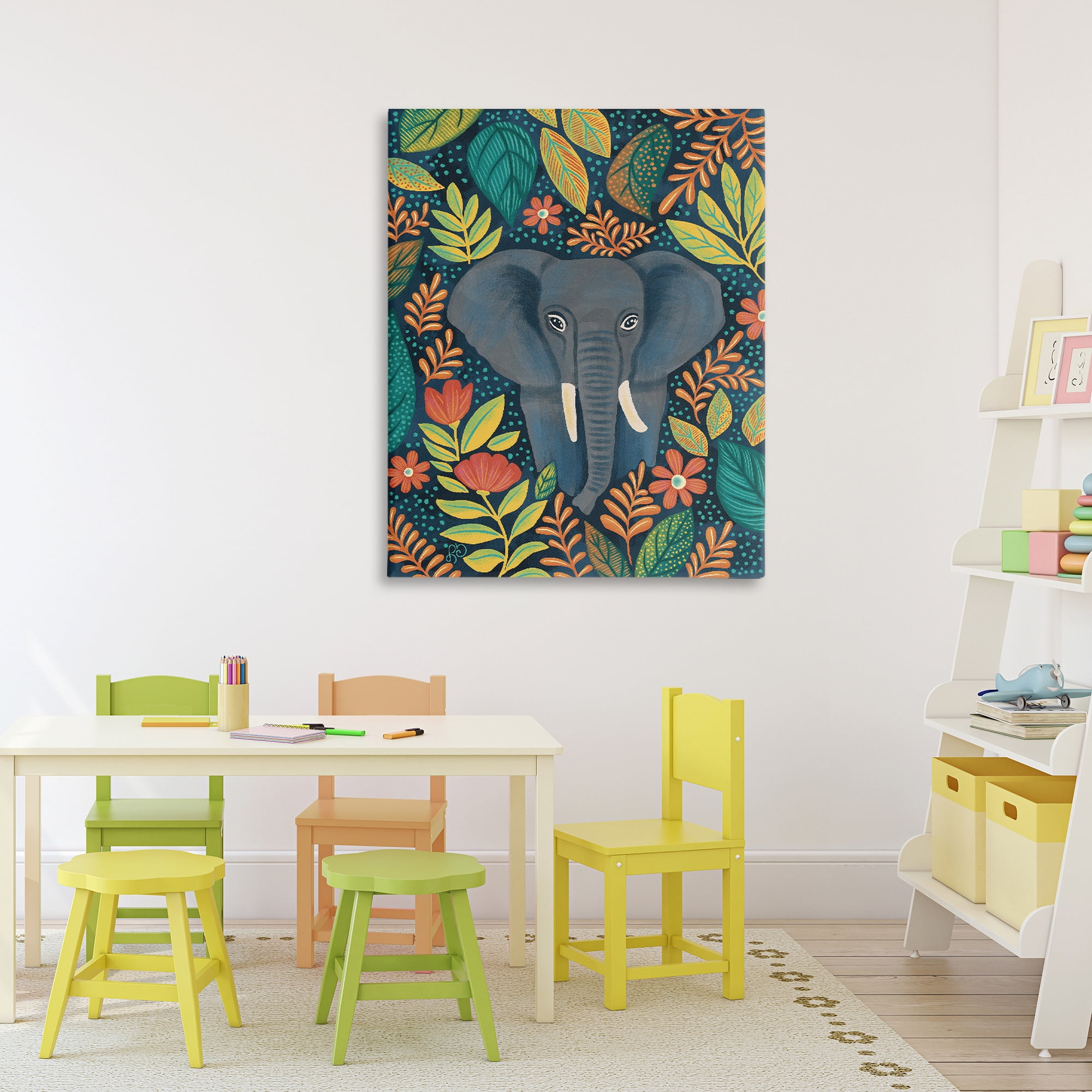 Stupell Industries Exotic Leaf Pattern Elephant Canvas Wall Art, design by Lisa R Dumm
