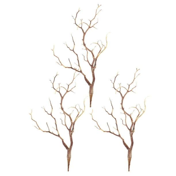 3 ramas de árbol artificiales secas de plástico, similares a plantas reales, con forma de astas y cuernos para decoración (café)