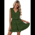 thumbnail image 2 of Womens Spring Summer 2025 Sleeveless Split V Neck Ruffle Chiffon Elegant Mini Short Skirt Dresses Green XL, 2 of 9