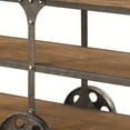 Industrial Style Solid Wooden Sofa Table With Metal Accents & Wheels