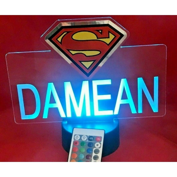 Night Light Up Desk Table Lamp LED Personalized Free Engraved Superman, Our Newest Feature, Most Popular, It's Wow, with Remote 16 Colors Energy Efficient, Great Gift