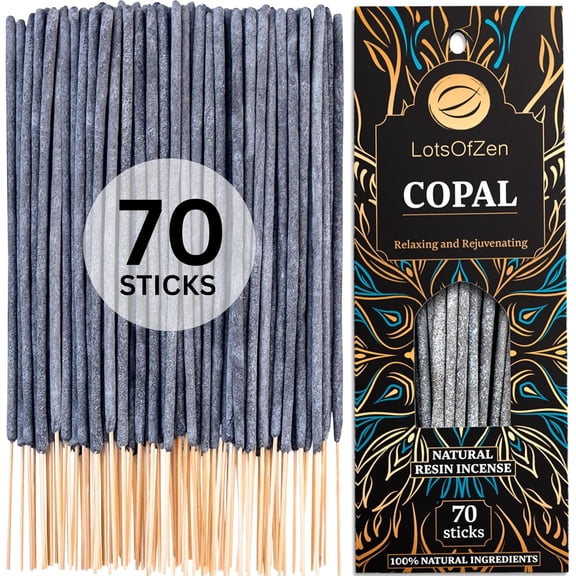 LOTS OF ZEN Copal Incense Sticks (70 Pack) – Long Burning White Copal Resin Smudge Kit for Cleansing, Meditation, Rituals & Home Energy Refresh