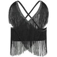 thumbnail image 5 of TiaoBug Women Salsa Latin Dance Top V-Neck Sleeveless Fringe Crop Top for Performance Competition Black S, 5 of 6