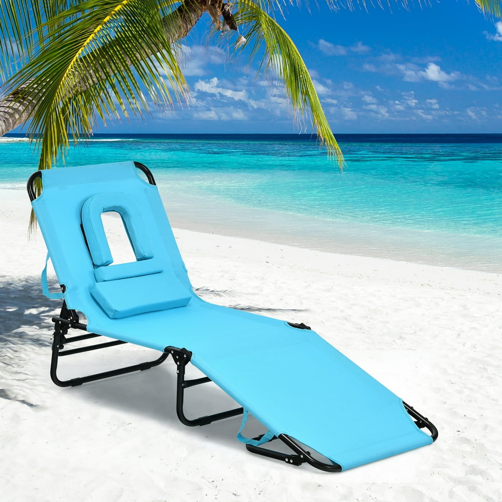 Gymax Folding Chaise Lounge Chair Bed Adjustable Patio Beach Camping