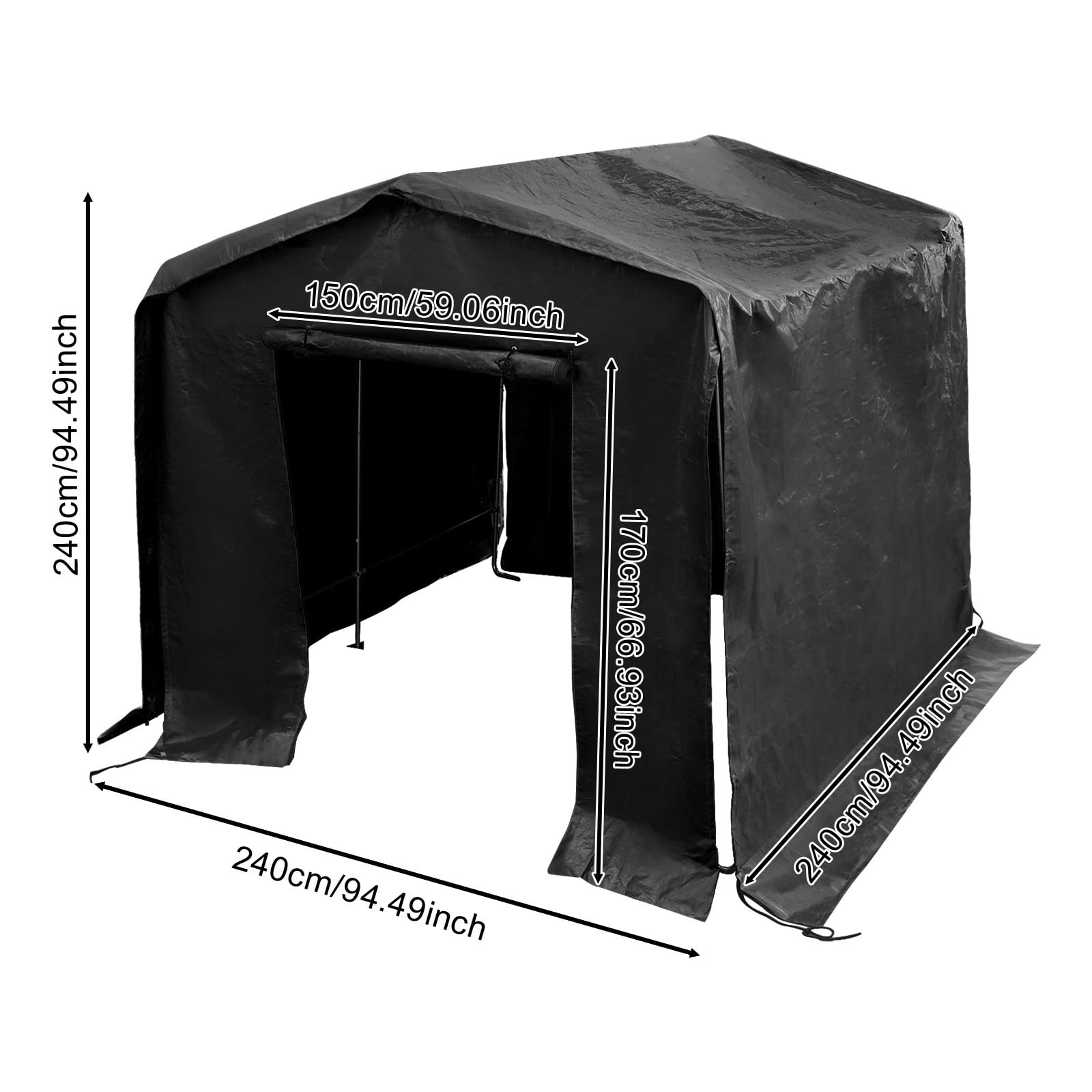 Outdoor Carport Shelter, 8x8x8ft Metal Frame Carport Canopy Cover, Black, Waterproof Tarp Shelter for Car Truck Motorcycle Vehicle Protection