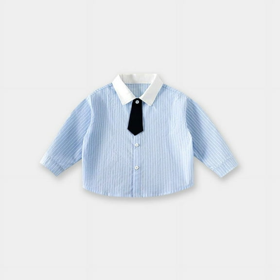HAOTAGS Kids Stylish Button-Up Shirts, Casual Long Sleeve Breathable Uniform Dress Tops Blue 10-11 Years
