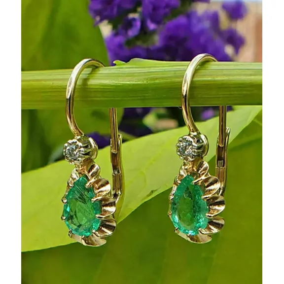 3 Ct Pear Cut Lab-Created Green Emerald Drop/Dangle Earrings 14K Yellow Gold Plated 925 Sterling Silver