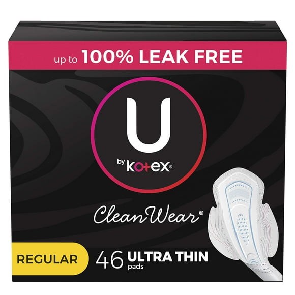Almohadillas femeninas en U de Kotex CleanWear ultrafinas con alas, 46 unidades