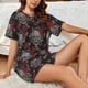 thumbnail image 4 of Balery Skull and Red Roses Conjunto de Pijama para Mujer con Estampado, Dos Piezas de Manga Corta y Shorts, Ropa de Dormir Suave con Cuello Redondo y Bolsillos-Medium, 4 of 6