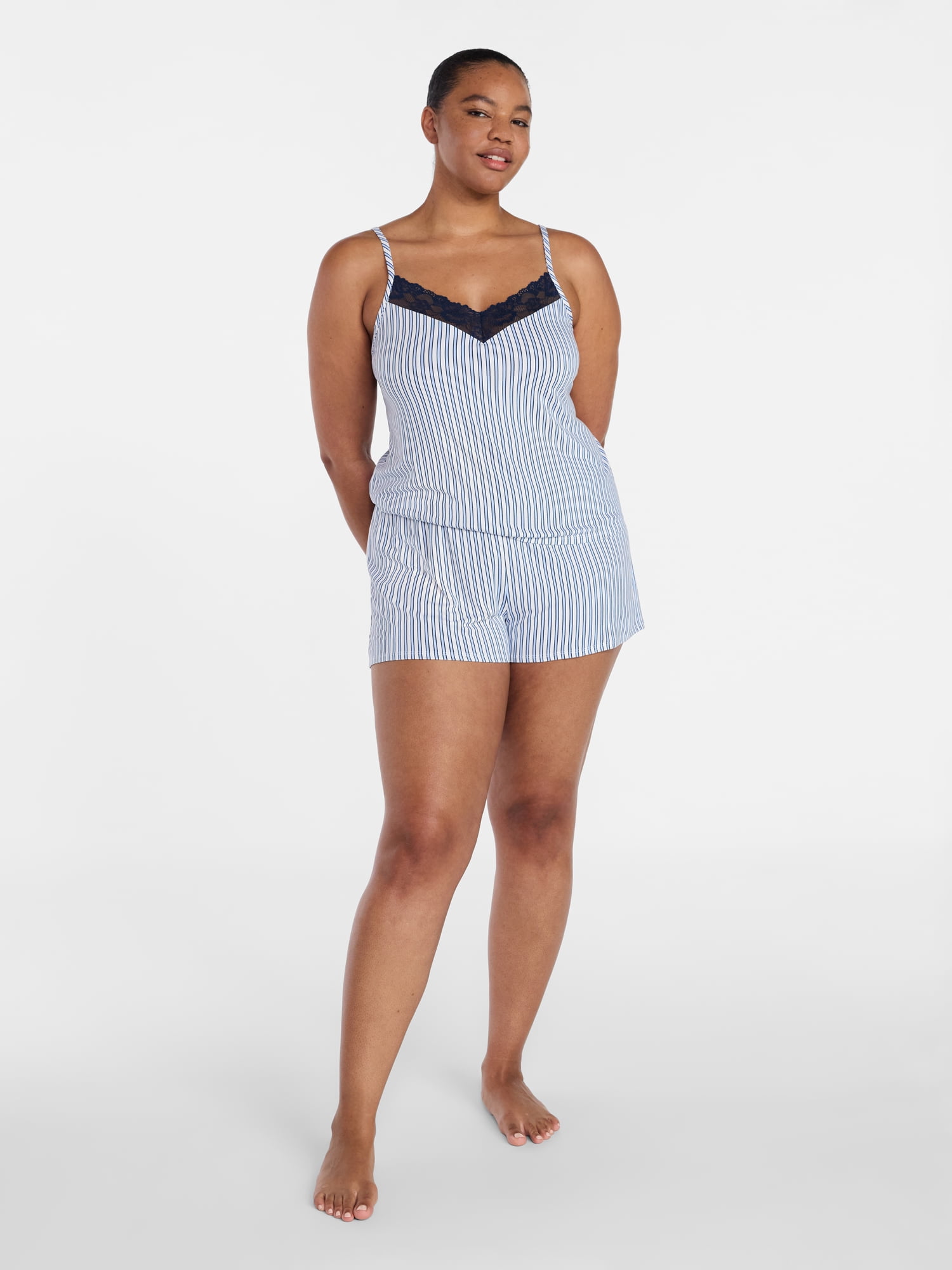 Joyspun Women’s Dreamy Soft Collection Lace Trim Knit Cami and Shorts Set, Sizes XS-3X