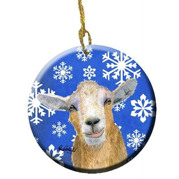 Goat Winter Snowflakes Holiday Ceramic Ornament