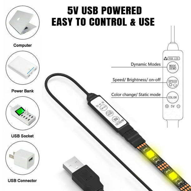 EEEkit 3.28ft USB TV Backlight, 5050 Strip Light 16 Colors 4 Modes Waterproof - Walmart.com