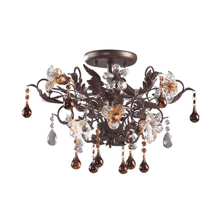 Floret 3 Light - Semi Flush 3 Light With Deep Rust Finish Hand Blown Glass Florets Candelabra 19 inch 180 Watts - World of Lamp