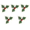 thumbnail image 4 of 5 piezas de adornos de bayas falsas de hojas de Navidad, manualidades, flores con hojas para decoración artesanal de árboles de Navidad , Rojo, 4 of 8