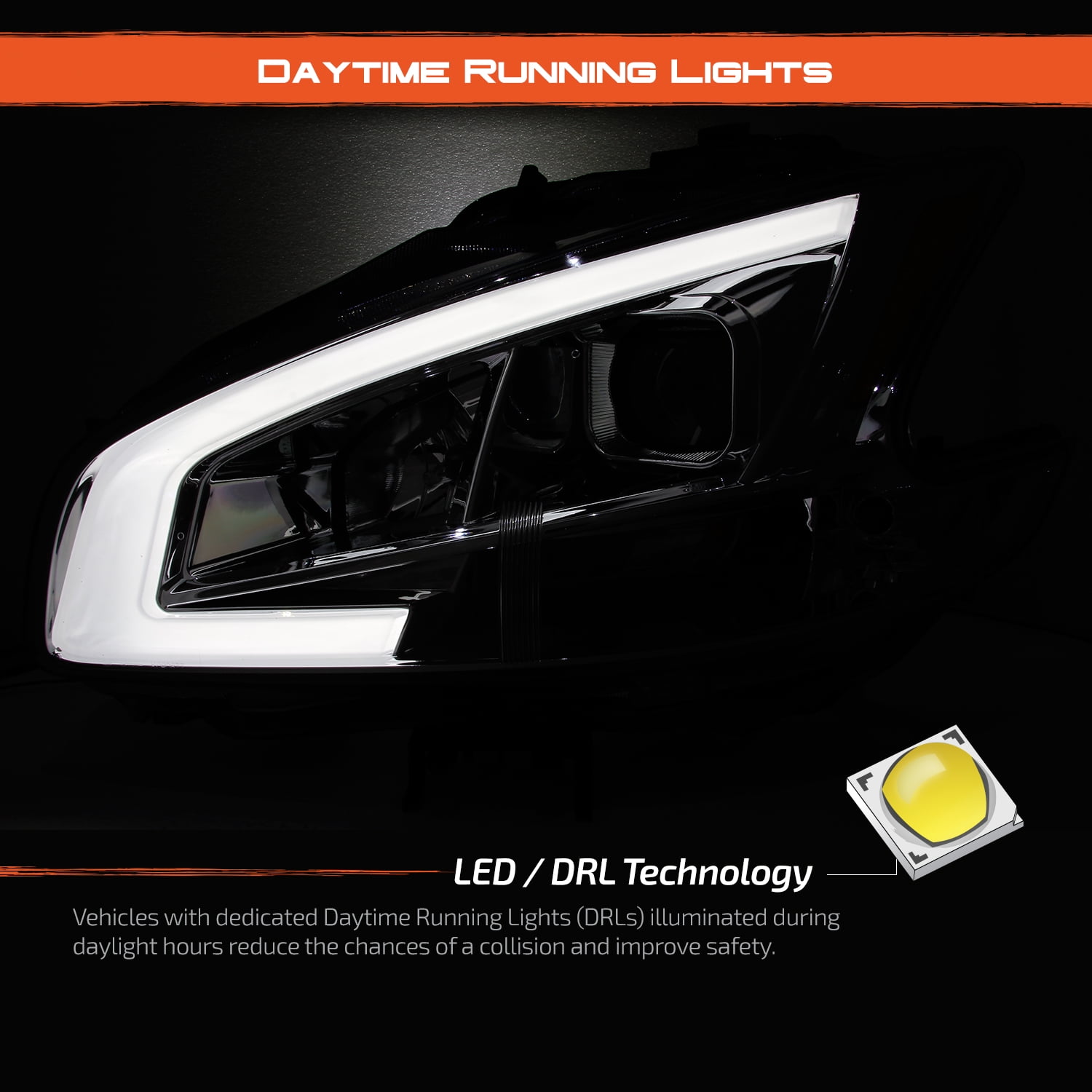 AKKON - Fits 2009 2010 2011 2012 2013 2014 Nissan Maxima LED DRL Light Tube Projector Headlights Head Lamps Replacement