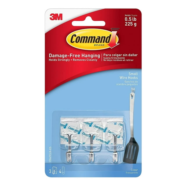 Ganchos Command Wire pequeños y transparentes, paquete de 3
