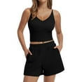 thumbnail image 2 of Womens Plus Size Shorts Fashion Casual Comfortable Solid Sleeveless V-Neck Blouse T-Shirt Short Pants Black,XL, 2 of 7