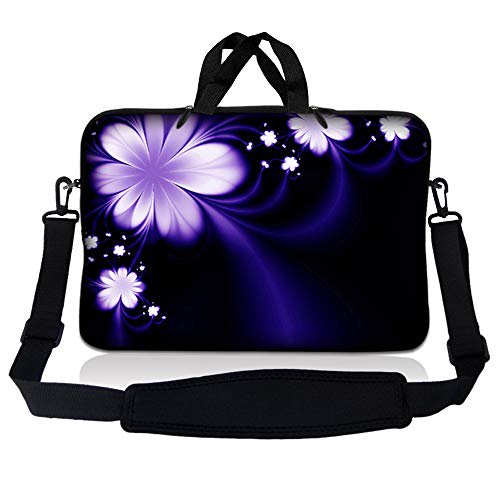 Laptop Skin Shop 17-17.3 inch Neoprene Laptop Sleeve Bag Carrying Case with Handle and Adjustable Shoulder Strap - Purple Flower Floral