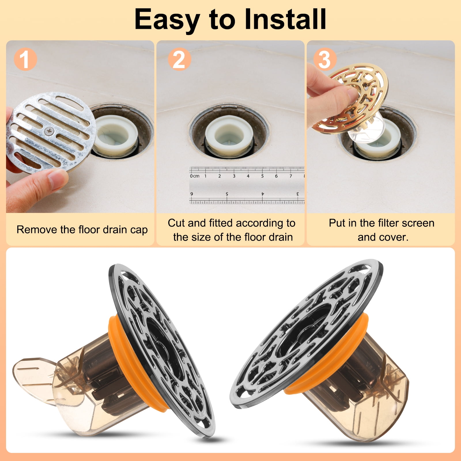 Unique Bargains Odor-Proof Shower Drain Backflow Preventer Gray / Clear / Orange